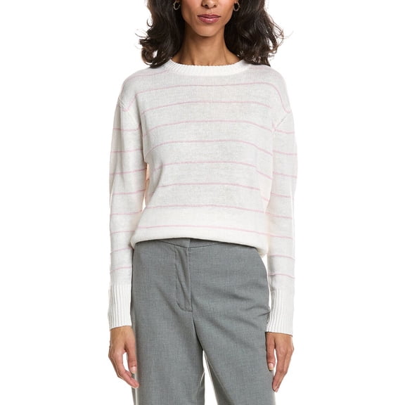 Forte womens  Textured Crop Linen Sweater, m, White