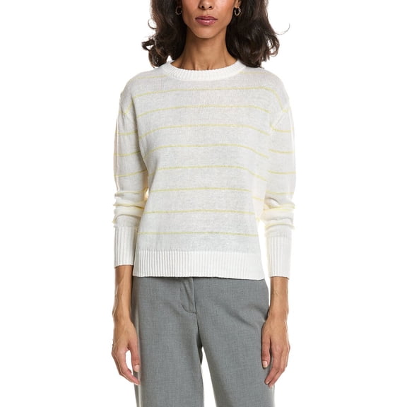 Forte womens  Textured Crop Linen Sweater, s, White