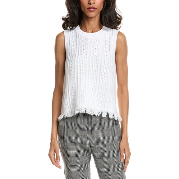 Forte womens  Textured Fringe Tank Top, m, White