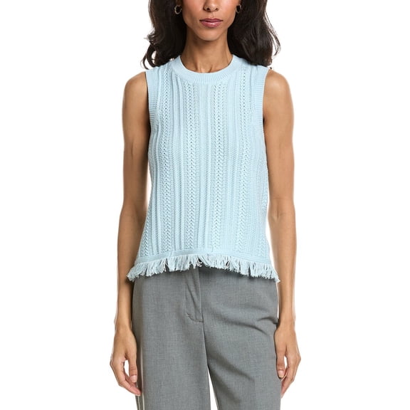 Forte womens  Textured Fringe Tank Top, xs, Green