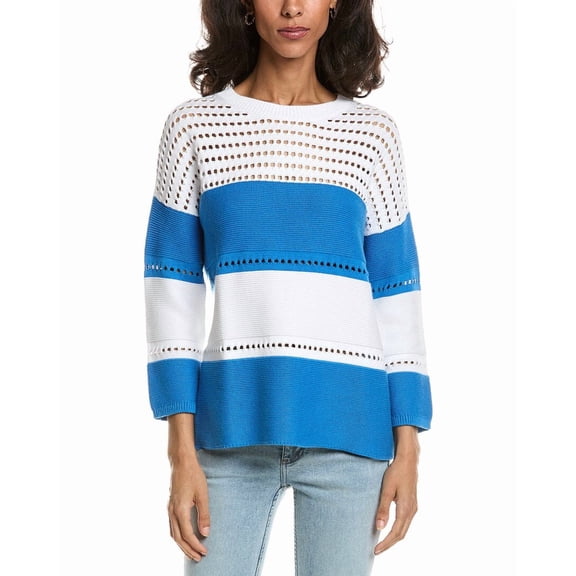 Forte womens Textured Wide Stripe Pullover, XL, White
