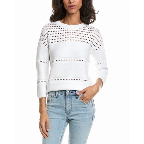 Forte womens  Textured Wide Stripe Pullover, xs, White