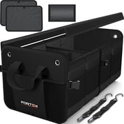 FORTEM SUV Trunk Organizer, Car Organizer, Collapsible Multi-Compartment Storage Bag for Car Accessories for Women Men, Non Slip Bottom, Adjustable Straps, Soft Cover 65L (Large, Black)
