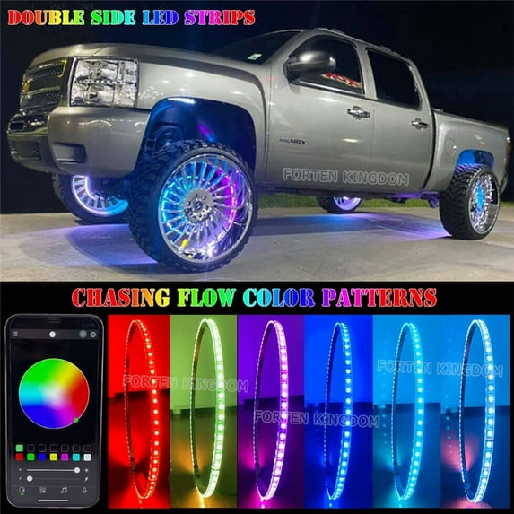 Forten Kingdom 15.5 inch Dream Chasing Color Double Rows LED For 4 Wheels Ring Light Lights Car Truck By App Bluetooth Control (Fits 18-20 inch tire wheel )
