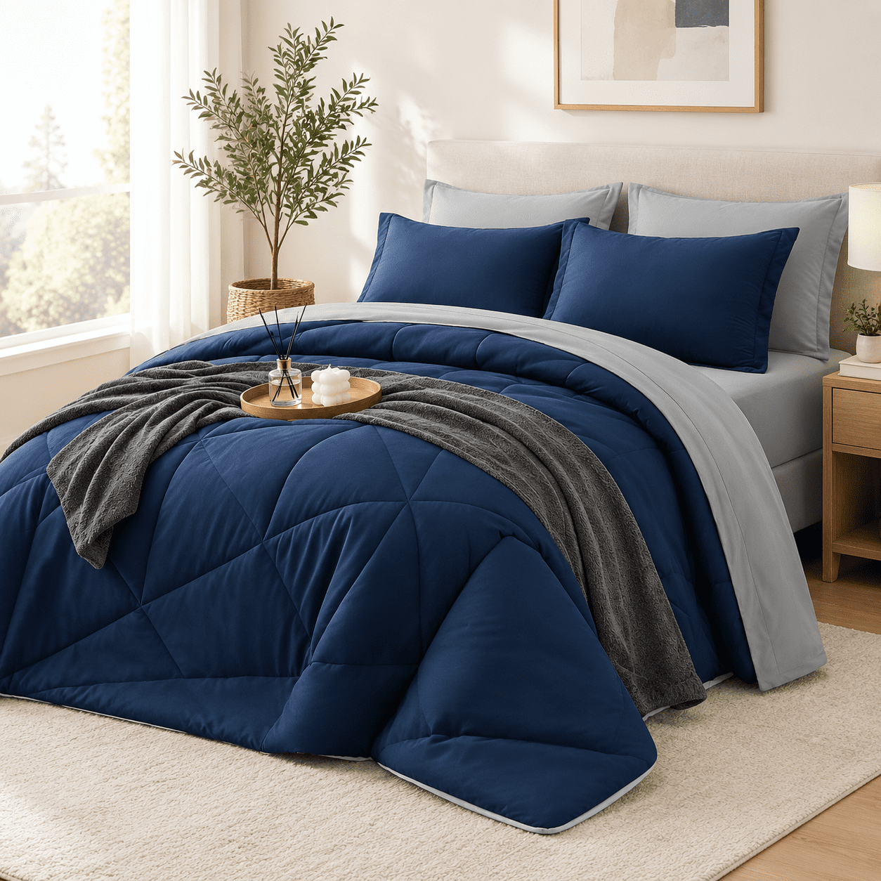 Forter Set 5 Pieces Reversible Calm Blue Bed In A Bag - Walmart.com