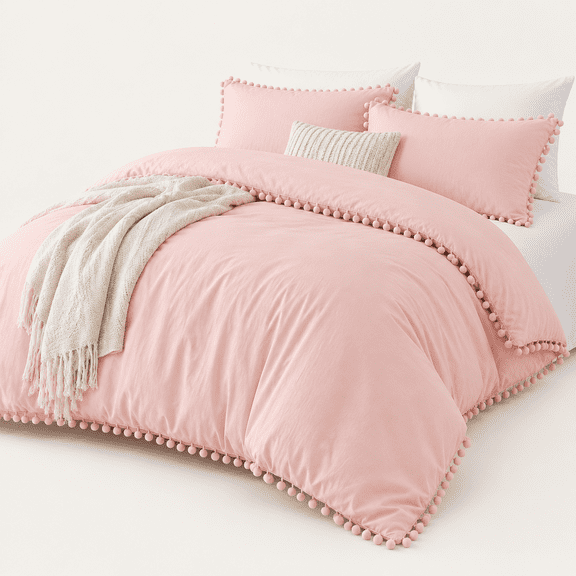 Forter Set Blush Pink Ball Pom Fringe Bedding 2