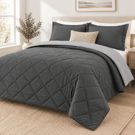 Forter Set Reversible Bedding Sets Charcol/grey King - Walmart.com