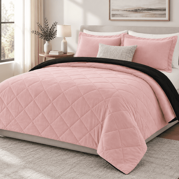 Forter Set Reversible Bedding Sets Pink/black Queen - Walmart.com