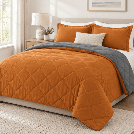 Forter Set Reversible Bedding Sets T Orange/grey King - Walmart.com