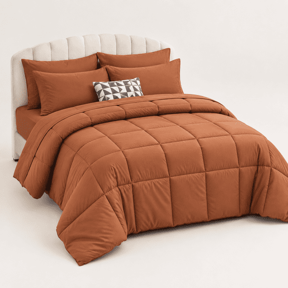 Forter Sett Orange 5 Pieces Bed In A Bag All Season Bedding Sets With 1 ...