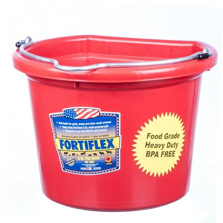 Fortex/Fortiflex FB108R Heavy Duty Flat Side Bucket, Rubber Polymer Alloy, Red