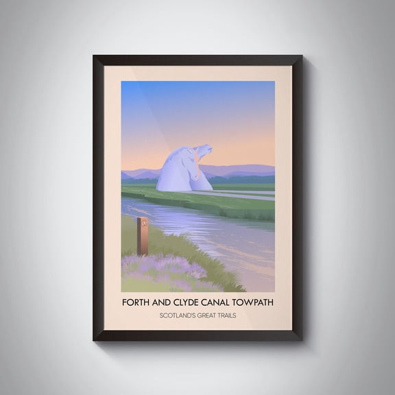 Forth And Clyde Canal Towpath Poster, Scotland'S Great Trails, Firth Of Forth, Firth Of Clyde, The Kelpies, Edinburgh, Vintage Travel Print Wall Art, Modern Wall Decor, 8x12 UNFRAMED