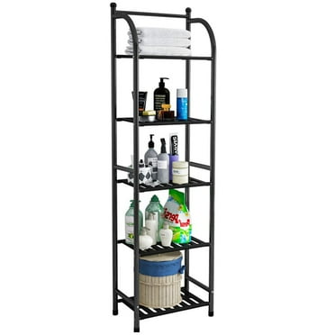Forthcan 5 Tier Bathroom Slim Storage Shelving Unit for Small Space Bathroom Shelf Bathroom Towel Storage,Black