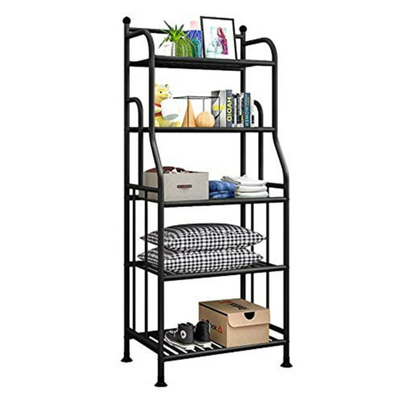Forthcan 5 Tiers Plant Stand Metal Flower Pots Holder Storage Shelf Kitchen Black Bakers Rack Laundry Shelving Organizer Bathroom Storage Rack