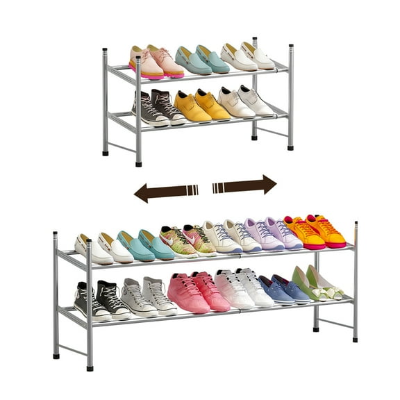 Forthcan Expandable Shoe Rack 2 Tiers Closet Shoe Organizer Shelf for Shoes 12 Pairs,Gray