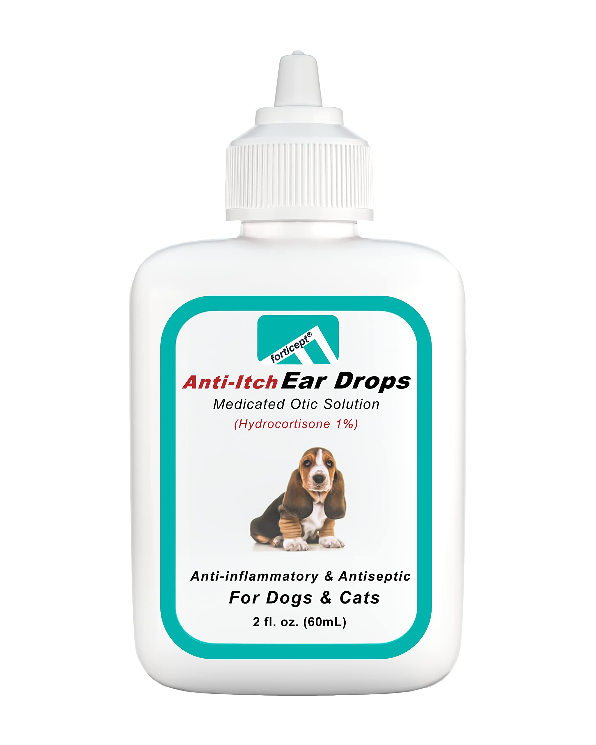 Forticept Dog and Cat Ear Infection Treatment, Dog ear drops with 1 Hydrocortisone 2 oz BE42