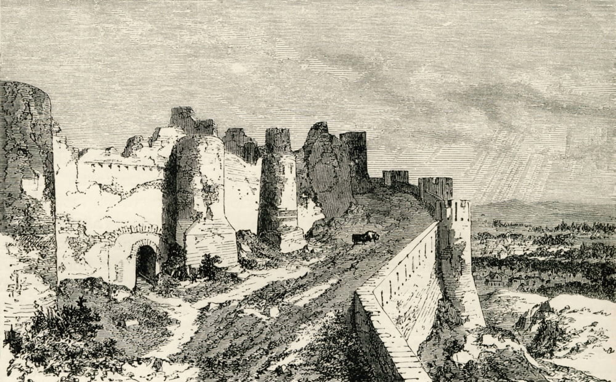 The Fortifications Of Carcassonne France In The 19Th Century Before Its Restoration In 1853 From French Pictures By The Rev Samuel G Green Published 1878 Canvas Art - Ken Welsh Design Pics (36 x 22)