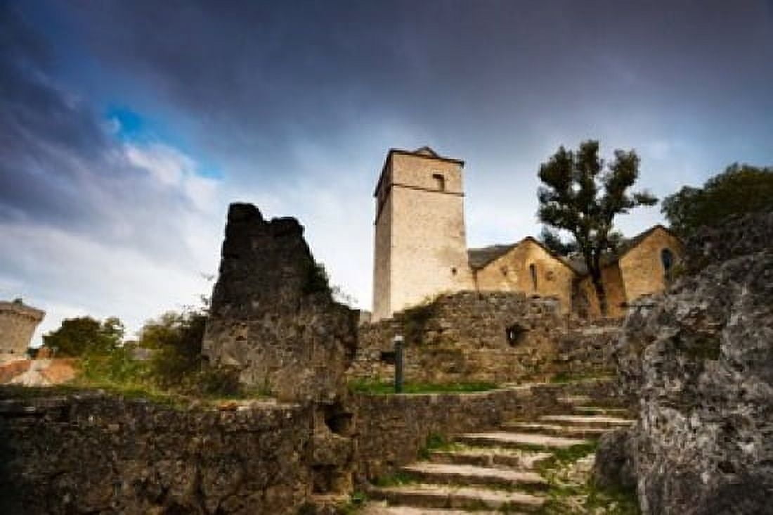 Fortified church at La Couvertoirade Aveyron Midi-Pyrenees France Canvas Art - Panoramic Images (36 x 24)