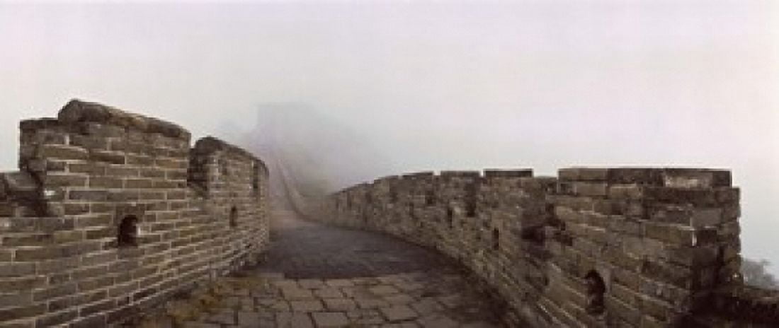 Fortified wall in fog Great Wall of China Mutianyu Huairou County China Canvas Art - Panoramic Images (15 x 6)