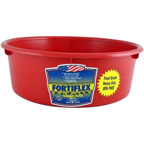Fortiflex Mini Feed Pan for Dogs and Horses, 5-Quart, Red