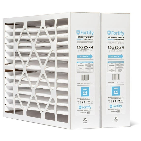 Fortify 16x25x4 MERV 11 Replacement for Honeywell FC100A1029 and Carrier Pleated HVAC AC Furnace Filters. (3-Pack) Actual Size: 15.88 x 24.75 x 4.38