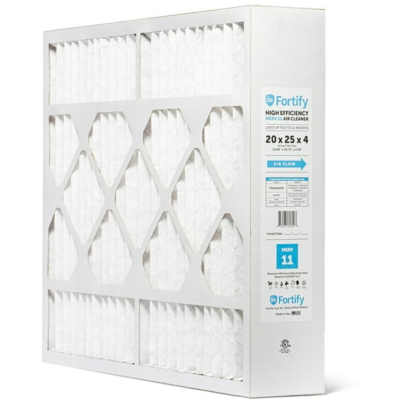 Fortify 20x25x4 MERV 11 Replacement for Honeywell FC100A1037 and Carrier Pleated HVAC AC Furnace Filters. (Quantity 1) Actual Size: 19.88 x 24.75 x 4.38