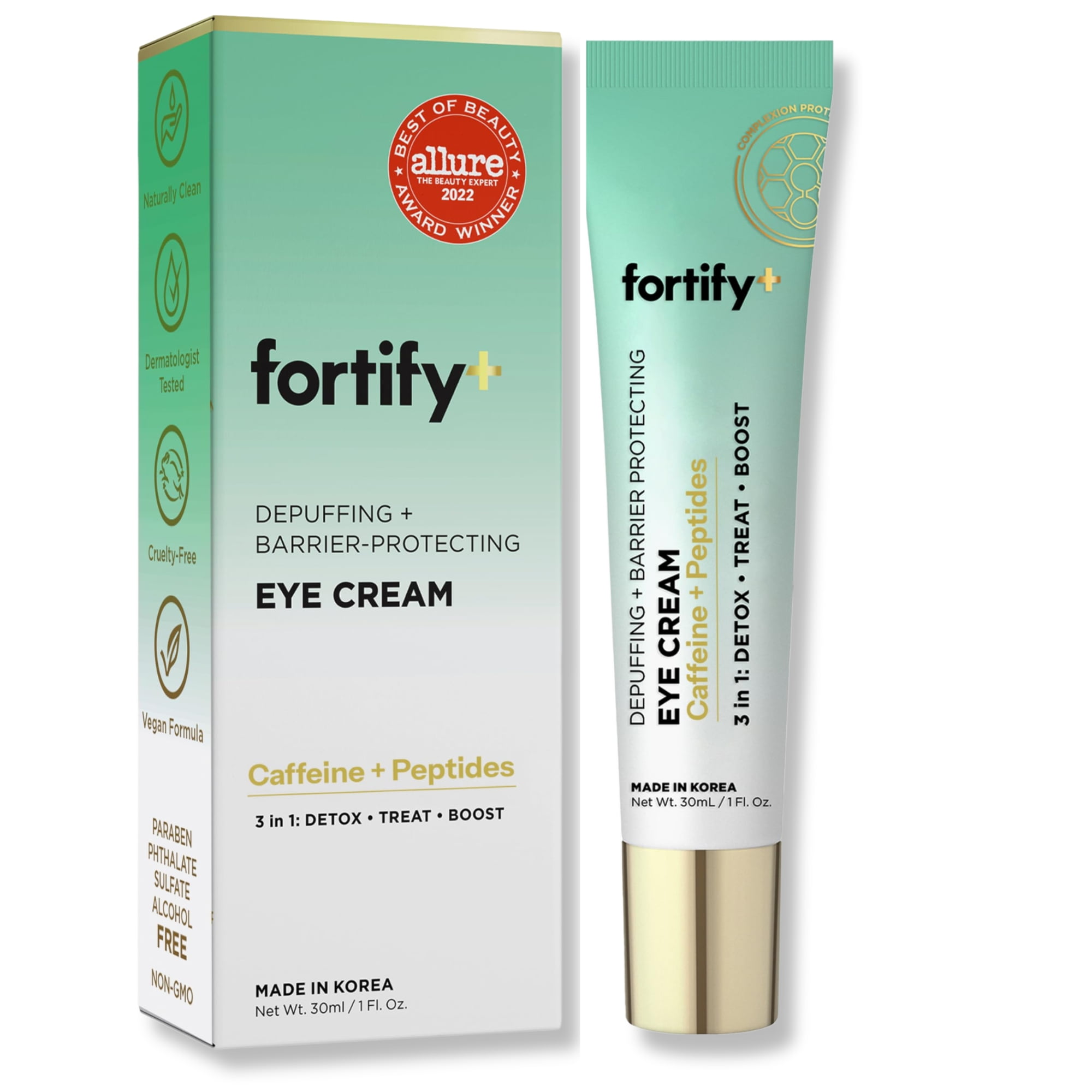 Fortify Skincare Under Eye Cream With Caffeine & Peptides 3-In-1: Detox, Treat, Boost Reduces Puffiness, Dark Circles & Wrinkles Dermatologist Tested, Korean Skin Care 95% Natural 1 FL OZ