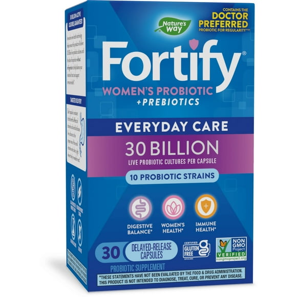 Fortify Women's Everyday Care Probiotic Capsules, 30 Billion Live Probiotics, 30 Count