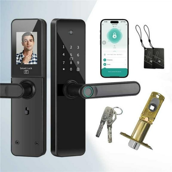 Fordilok Smart Door Lock with Camera: 6 Ways Entry, No-Drill Install & Anti-Pry Alarm for Home/Apartment Fits 99% US Doors (25x6x8in) Biometric Fingerprint Aluminum Alloy