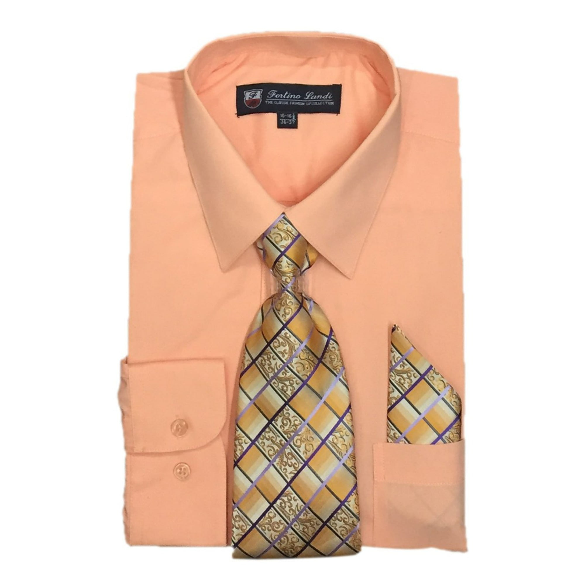 Men's Dress Shirts Tie Set Orange Color Long Sleeve Fortini