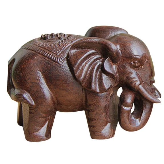 Fortion Carved Natural Wood & Mineral Crystal Elephant Figurine, Maroon, 2.28x1.22x1.61 Inches, Auspicious Symbol of Peace & Wealth for Home Office Decor