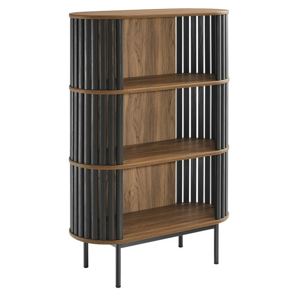 Modway Fortitude 3-Tier Wood Display Cabinet in Walnut and Black