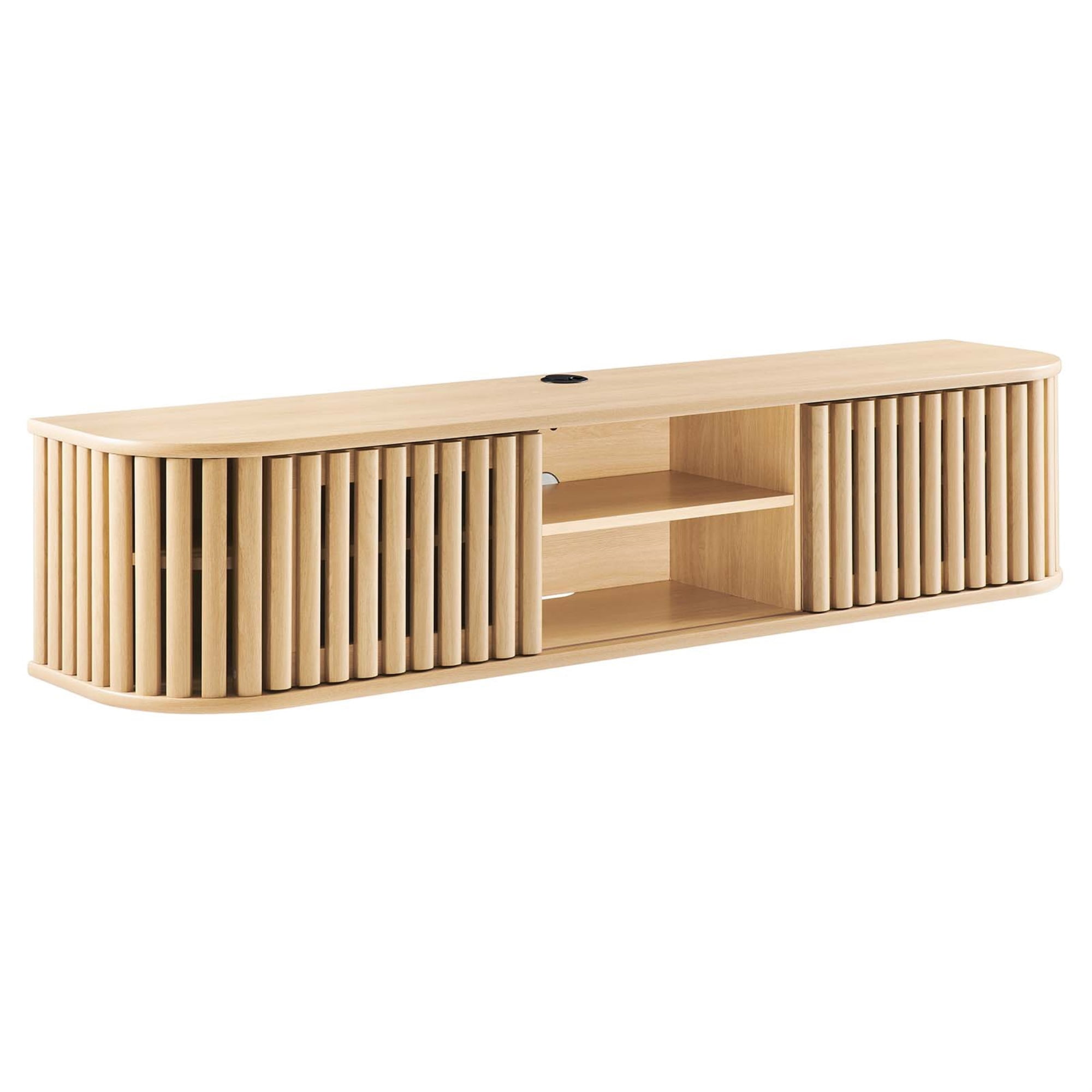 Oak 64" Wall-Mounted TV Stand with Sliding Doors