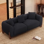 Fortmok Mid Century Modern Sofa with Lamb Wool Fabric, Upholstered Living Room Sofa with Waist Cushion, Black