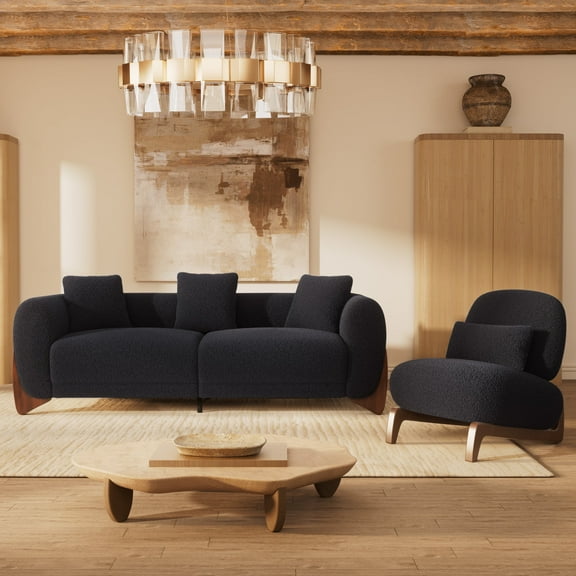 Fortmok Modern Boucle Fabric Sofa Set - 1 Sofa and 1 chair with Sleek Wooden Legs for Living Room or Home Office
