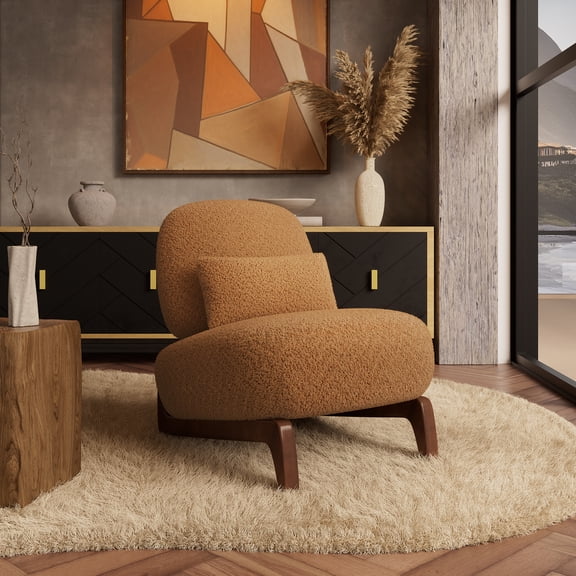Fortmok Modern Armless Accent Chair, Lamb Fabric Lounge Chair with Pillow, Upholostered Single Sofa with Solid Wood Legs, Comfy Seat Chair for Living Room