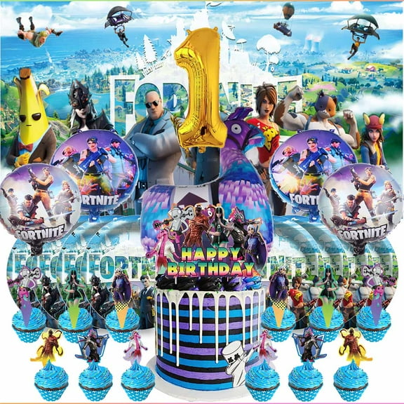 Fortnite 1st Tableware Balloons Cake Toppers Backdrop Banner Supplies Party Decor Plates Decorations