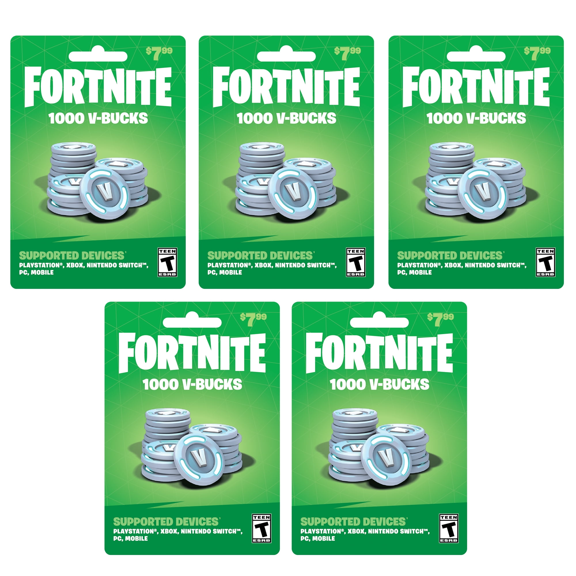 Fortnite 5 000 V-Bucks, 5 x $ 7,99 cartes $ 39,95 cartes physiques, boîte  de vitesses