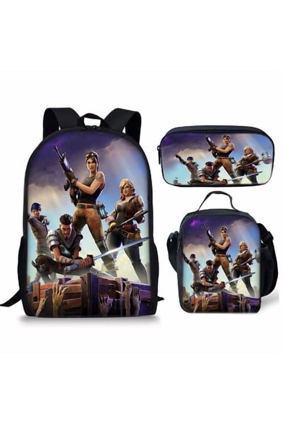 Fortnite Backpack Large Capacity Three-piece Set Game Cartoon Print Backpack Bag For Casual Travel&Camping