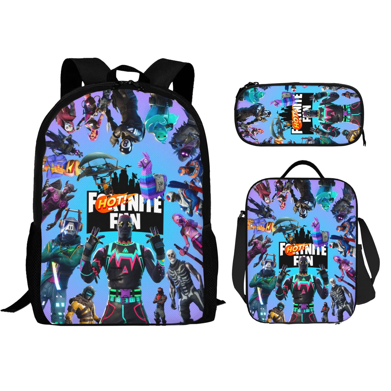 YANGRUILONG Fortnite Backpack Set, Backpack with Lunch Box and Pencil Case 3pcs Set