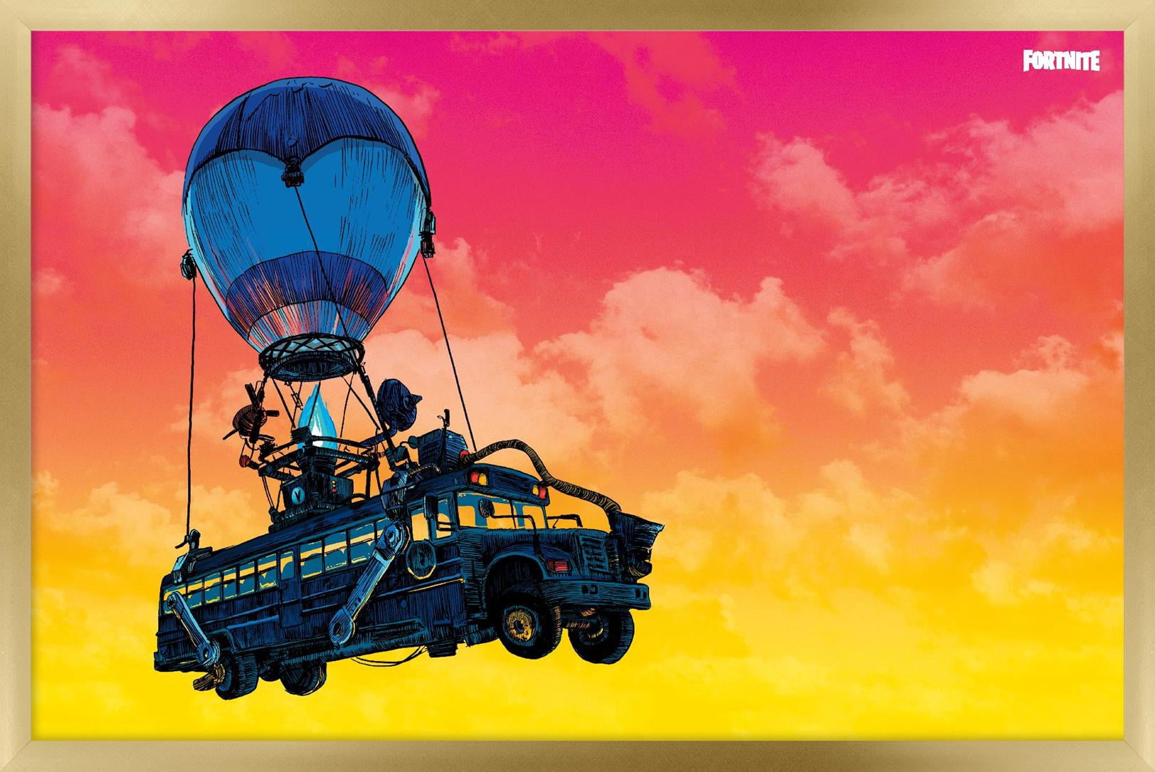 Fortnite - Battle Bus Landscape Wall Poster, 14.725" x 22.375", Framed