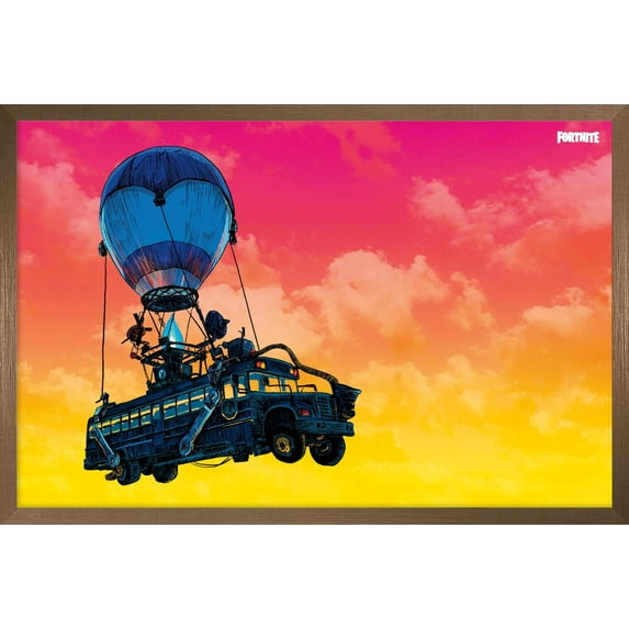 Fortnite - Battle Bus Landscape Wall Poster, 22.375" x 34", Framed