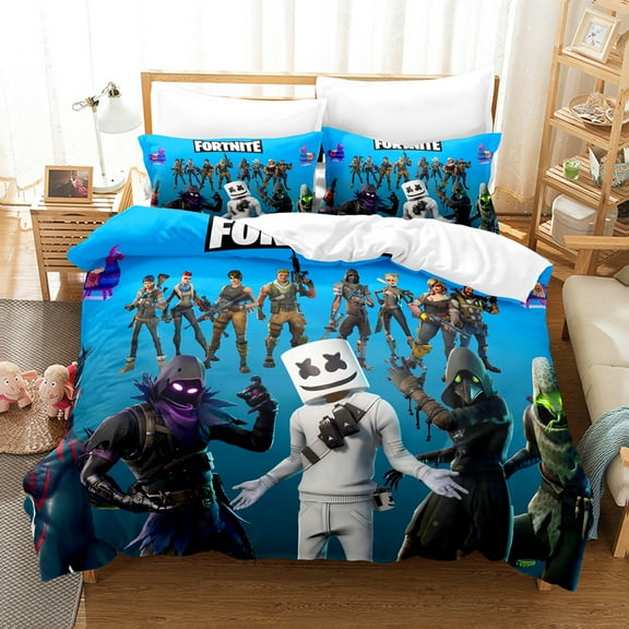 Fortnite Bedding Sets Twin Queen King Size Game Printed Bed Set 3Pcs Duvet Cover Bedroom Decor for Boys Girls Adult Gift 1Comforter+2 Pillowcases