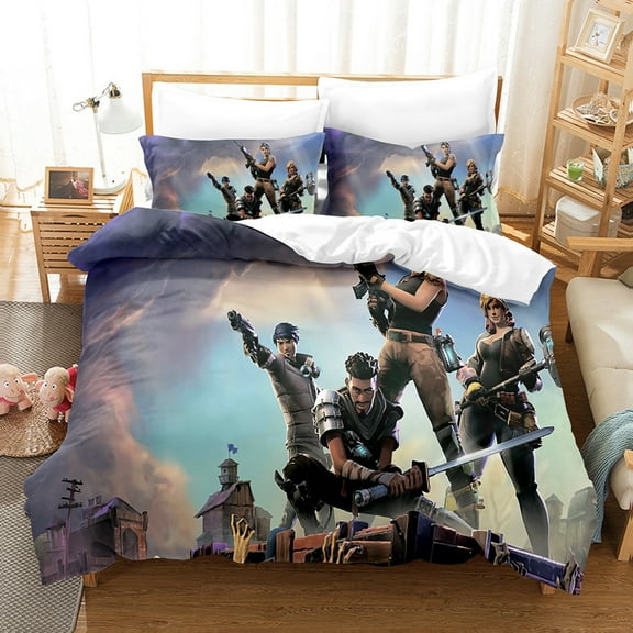 Fortnite Bedding Sets Twin Queen King Size Game Printed Bed Set 3Pcs Duvet Cover Bedroom Decor for Boys Girls Adult Gift 1Comforter+2 Pillowcases