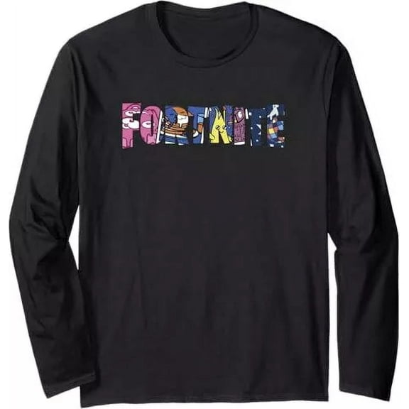 Fortnite Boy's Colorful Filled Logo Long Sleeve Black T-Shirt, Medium