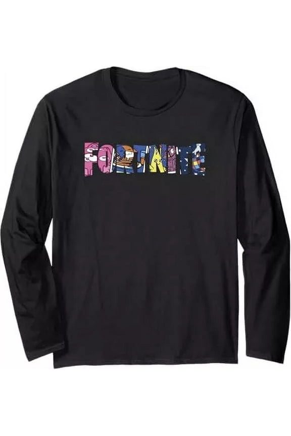 Boy's Colorful Filled Logo Long Sleeve Black T-Shirt, Medium