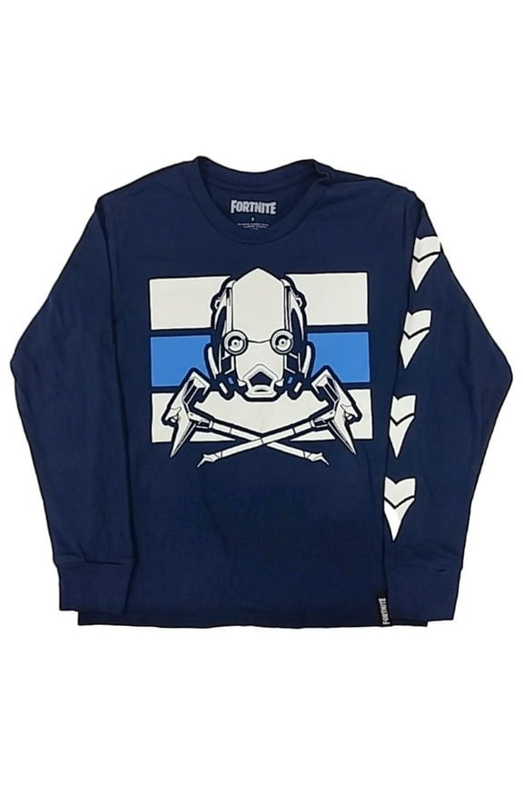 Boys Navy Gas Mask Wild Card Skin Long Sleeve Video Game T-Shirt