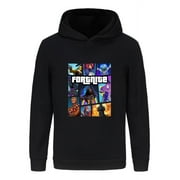 DELANHON Fortnite Character Collage Hooded Hoodie for Kids Boys Girls Tweens - Colorful Gamer Design Hooded Sweatshirt for Travel Outdoor or Birthday Gift