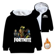 DELANHON Fortnite Characters Kids Hoodie - Fleece Winter Coat with Zipper, Soft and Warm (black 100)