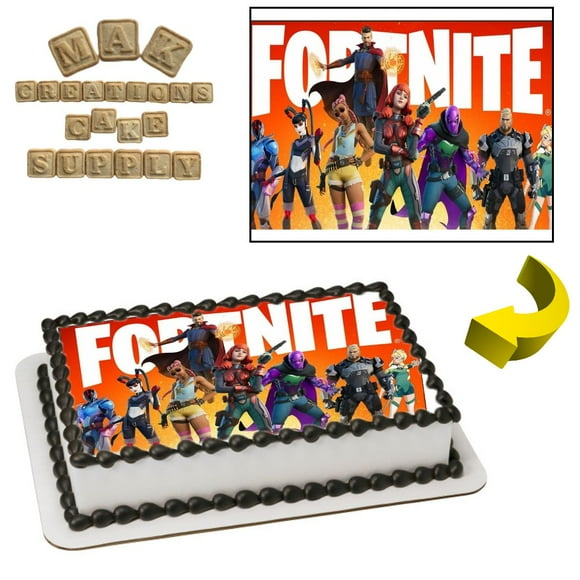 Fortnite Design 2 Edible 1/4 Sheet Cake topper - Can also be used on a 1/2 Sheet with room to decorate!